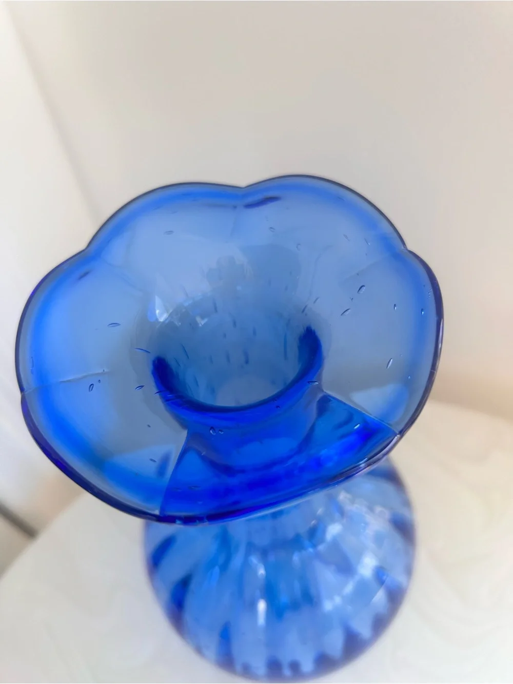 MCM European blue cobalt vase w ribbed & ruffled texture & pulegoso use